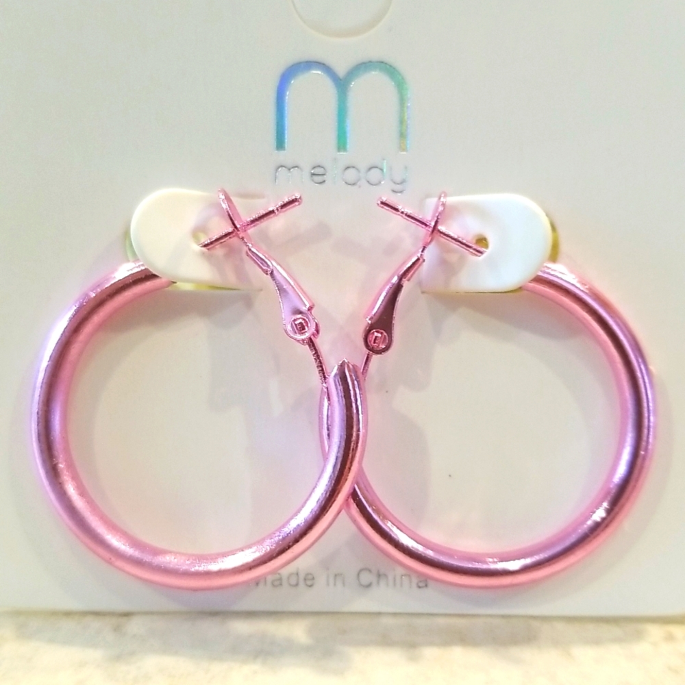 3 for $15 Rose Pink Metallic Hoop Earrings